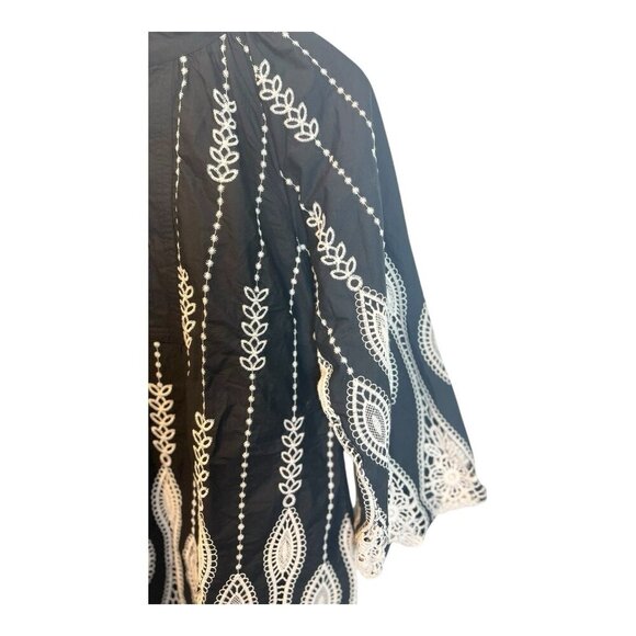 CIEBON Dianna Embroidered Long Sleeve Small Cotton Shift Dress $160 Black Cream - Picture 5 of 10